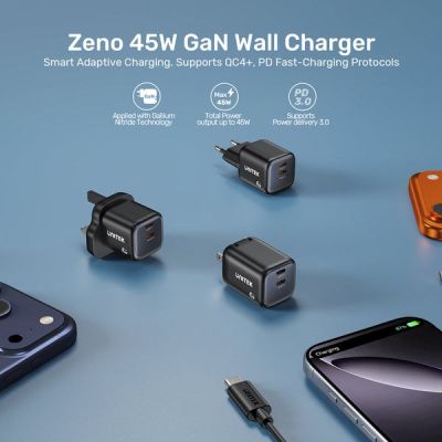 36. UNITEK 2x GAN 45W Ladegerät, 2x USB-C PD 3.0, QC, Schwarz