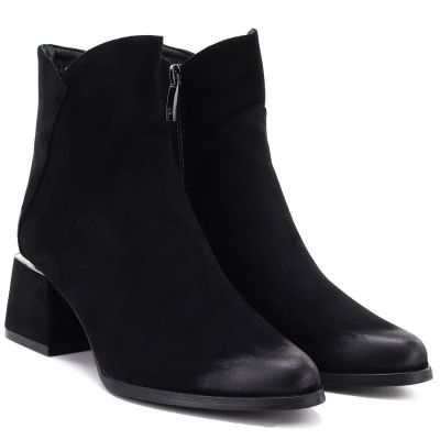 4. Schwarze Wildleder-Ankle-Boots mit hohem Absatz für Damen, Potocki SZ12875