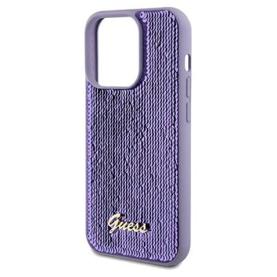 6. Guess Pailletten Script Metallhülle für iPhone 14 Pro – Lila