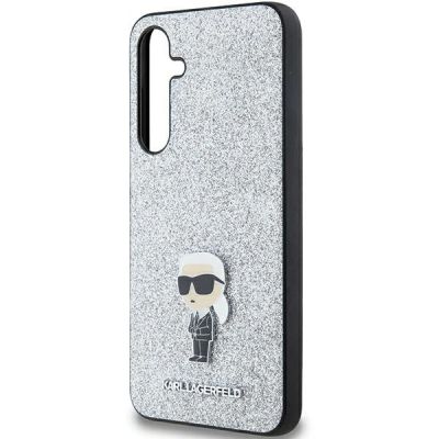 6. Karl Lagerfeld Fixed Glitter Ikonik Logo Metal Pin Hülle für Samsung Galaxy A35 – Silber