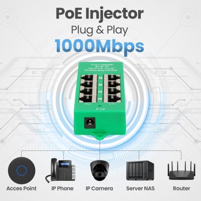 19. Extralink Gigabit PoE Injector 4 Port Active, 4 Gigabit 802.3at/af Ports, Modus A