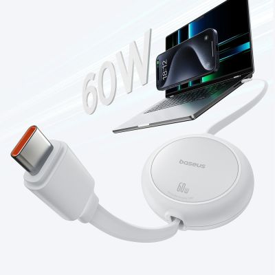 3. Baseus Free2Pull 60W USB-C Einziehbares Kabel – USB-C 1 m – Weiß