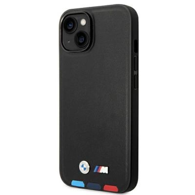 2. Hülle BMW BMHCP14S22PTDK iPhone 14 6.1 "schwarz / schwarz Leder Stamp Tricolor