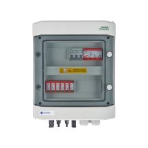 Hermetischer DC/AC-EMITER-Anschlusskasten IP65 mit Dehn 1000-V-DC-Überspannungsableiter Typ 2, 2 x PV-String, 2 x MPPT // Dehn-AC-Begrenzer Typ 1+2, 10 A, 3-polig