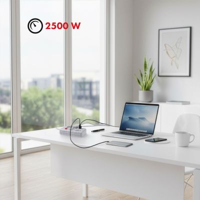 9. MACLEAN Steckdosenleiste, Verlängerungskabel mit 4 Steckdosen + 3 USB-Anschlüssen, 110–240 V Wechselstrom, 50/60 Hz, max. 2,1 A, 2500 W, 3 m, weiß, MCE393 W