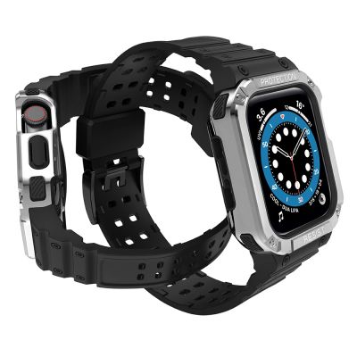 3. Protect Strap Band für Apple Watch 38/40/41mm Panzergehäuse Armband - Schwarz, Silber