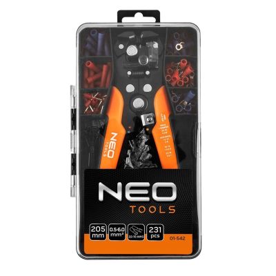 2. NEO TOOLS Automatische Abisolierzange 205 mm, Frontausführung + 230 Kabelverbinder