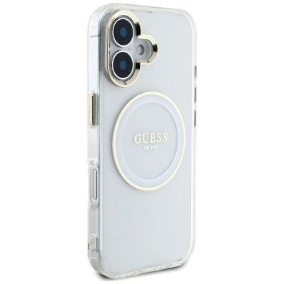 4. Guess IML Metal Colored Circle Classic Logo MagSafe Hülle für iPhone 16 - Weiß