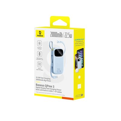 3. Baseus EnerFill FC31 20000mAh 22,5W Powerbank mit Digitalanzeige und 2 integrierten Kabeln – Blau