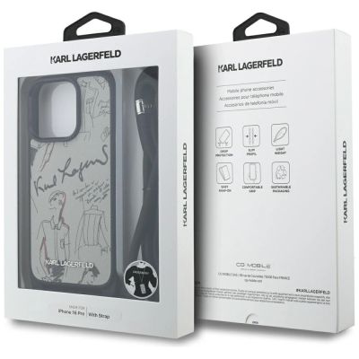 7. Karl Lagerfeld Crossbody-Hülle mit genarbtem Muster und Logo für iPhone 16 Pro – Grau
