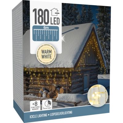 8. Weihnachtsbaumbeleuchtung, Außenbeleuchtung, 180 LEDs, Zeitschaltuhr, warmweißes, transparentes Kabel