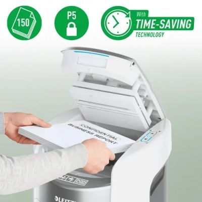 7. Leitz IQ Optimax AutoFeed 150 Aktenvernichter, P5, 150 Blatt, 15 l Behälter