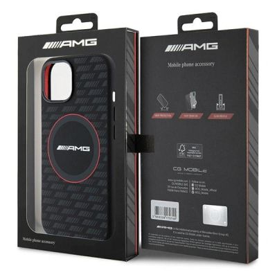 8. Mercedes AMG Silikonhülle mit Carbon-Muster und MagSafe-Funktion für iPhone 13 / 14 / 15 – Schwarz