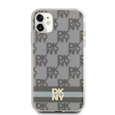3. DKNY IML Checkered Mono Pattern & Printed Stripes MagSafe-Hülle für iPhone 11 / Xr – Beige