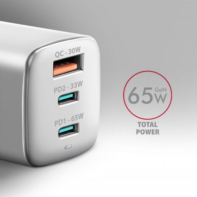 2. Axagon ACU-DPQ65W Universelles Ladegerät für Mobilgeräte, Weiß, AC-Schnellladefunktion, intern