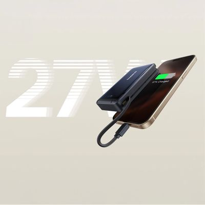13. Baseus Nomos 10000mAh 30W Qi2 Powerbank mit MagSafe-kompatiblem Ständer und integriertem USB-C-Kabel – Schwarz
