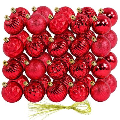 3. Dekorative Kunststoffkugeln, sicher verpackt, 40 Stück, Durchmesser 6 cm, roter Glimmer