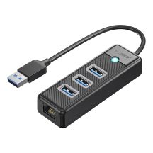 Orico PW3UR25-U3 USB-Hub mit 4 Anschlüssen (3x USB-A 3.0, 1x RJ45 2,5G Ethernet, 0,5 m Kabel) – Schwarz