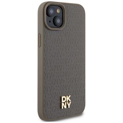 4. DKNY MagSafe-Hülle mit Ledermuster und Metalllogo für iPhone 15 Plus / 14 Plus, Braun