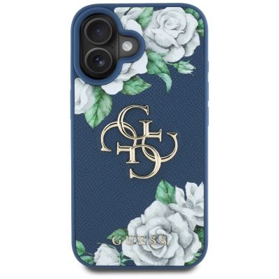 3. Guess Grained Roses Big 4G Logo Hülle für iPhone 16 - Blau