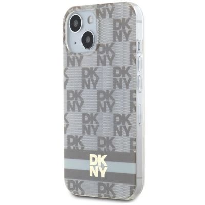 2. DKNY IML Checkered Mono Pattern & Printed Stripes MagSafe-Hülle für iPhone 15 / 14 / 13 – Beige