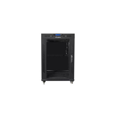 5. LANBERG Standschrank 19" 15U 800X1000 Glastür LCD Schwarz FF01-8015-12BL (flach verpackt)