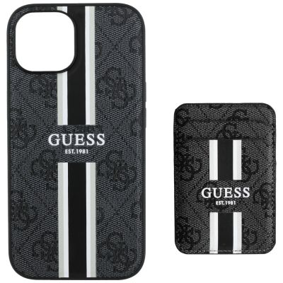 4. Guess 4G Stripes Case mit Magsafe Wallet für iPhone 15 Schwarz