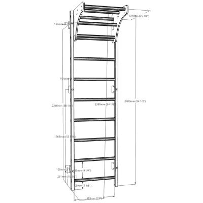 16. Turnwand-Stangen aus Holz und Metall mit hölzerner Hantelbank K 711W