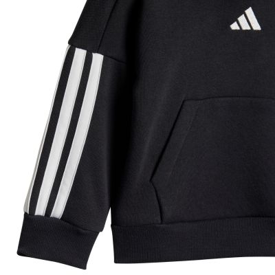 7. adidas Essentials Jogginghose mit 3 Streifen, Fleece-Hoodie, Trainingsanzug für Kinder, Schwarz JD6484