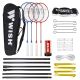 WISH ALUMTEC 5566 Badminton-Set: 4 Schläger + 3 Federbälle + Netz + Schnur