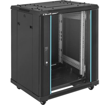 Qoltec 19" Rack-Schrank | 15 HE | 600 x 855 x 600 mm | Gehärtete Türen | Standgerät | Füße + Rollen | Stahlgehäuse | Schloss