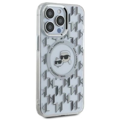 4. Karl Lagerfeld IML Monogram Karl & Choupette Head MagSafe Hülle für iPhone 15 Pro – transparent