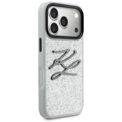 4. Karl Lagerfeld IML Glitter KL Diamond Logo Hülle für iPhone 17 Pro - Silber