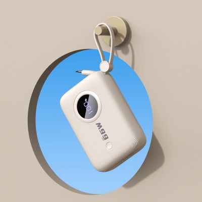 7. Dudao K14 10000 mAh Powerbank mit USB-C/ Lightning -Kabeln – Beige