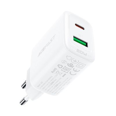 4. Acefast Wandladegerät USB Typ C / USB 20W, PPS, PD, QC 3.0, AFC, FCP weiß (A25 weiß)
