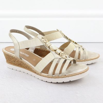 2. Damen-Keilsandalen mit elastischen Bändern, goldfarben, Remonte R6264-91