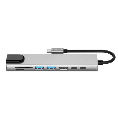 3. Tech-Protect HB09 USB-Hub 8-in-1 (USB-C + USB-A 3.0 + USB-C 3.0 + HDMI 4K 60Hz + SD/TF + PD 100W + RJ45 1000 MB/s) – Grau