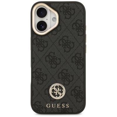 3. Guess 4G Strass Logo & Big Strap Metal Buttons MagSafe Hülle für iPhone 17 - Schwarz
