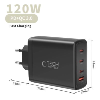 5. Tech-Protect NC120W-GAN 4-Port 120W Wandladegerät – Schwarz