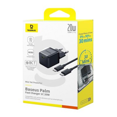 7. Baseus Palm 1C 20W Wandladegerät (mit Baseus Mini White USB-C 60W (20V/3A) 1m Kabel) - Schwarz