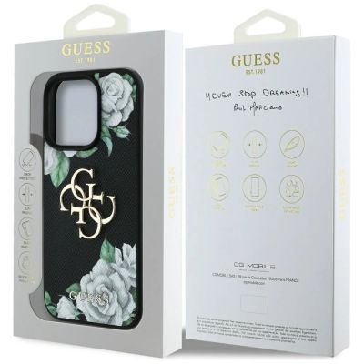 8. Guess Grained Roses Big 4G Logo iPhone 16 Pro Hülle - Schwarz
