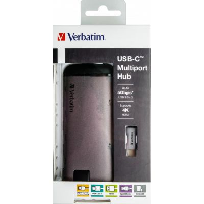 2. VERBATIM MULTIPORT USB-C 3.1, 3x USB 3.0, HDMI 4K, RJ45, SD/MICRO SD 49142