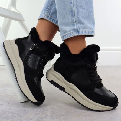 3. Schwarze Damen-Ankle-Boots aus Leder mit Plateausohle, Filippo DBT7240