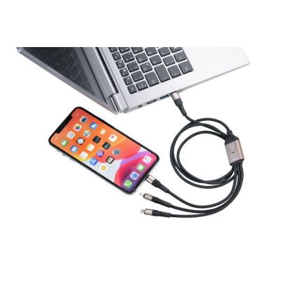 4. TROIKA DREIZACK PRO USB-Kabel 1,2 m USB-C/Micro-USB-A/Lightning 100 W Schwarz, Grau