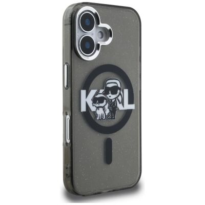 4. Karl Lagerfeld IML Glitter Karl & Choupette Sketch Logo MagSafe Hülle für iPhone 16 - Schwarz