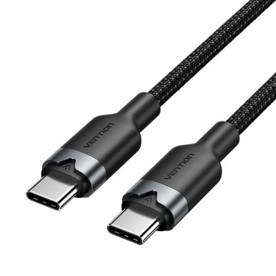 USB-C-zu-USB-C-Vention-Geflechtkabel, 3 A, 480 Mbit/s, 60 W PD, 2 m, Schwarz