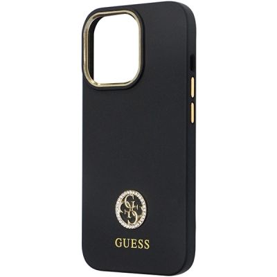 6. Guess GUHCP13LM4DGPK Hülle für iPhone 13 Pro / 13 – schwarzes Silikon Logo Strass 4G