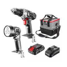 Akku-Werkzeugset: Bohrschrauber, Taschenlampe, Tasche, Energy+ 18V-Akku, Li-Ion 2,0Ah-Akku, Ladegerät