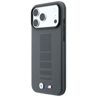 2. BMW M Blue Perfo Metal Logo MagSafe Hülle für iPhone 18 Pro / 17 Pro - Grau