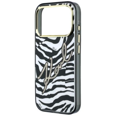 6. Karl Lagerfeld IML Signature Zebra Glitter MagSafe Hülle für iPhone 17 Pro / 18 Pro - Gold